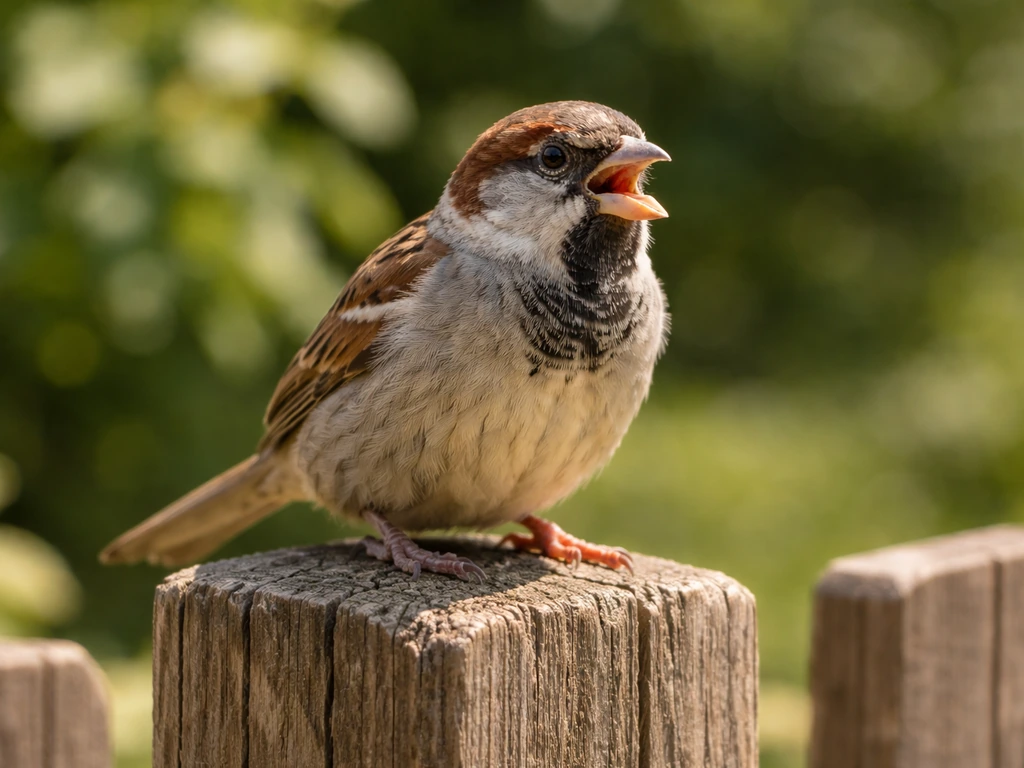 A small bird in warm weather with beak open, showing panting and fast throat flutter.