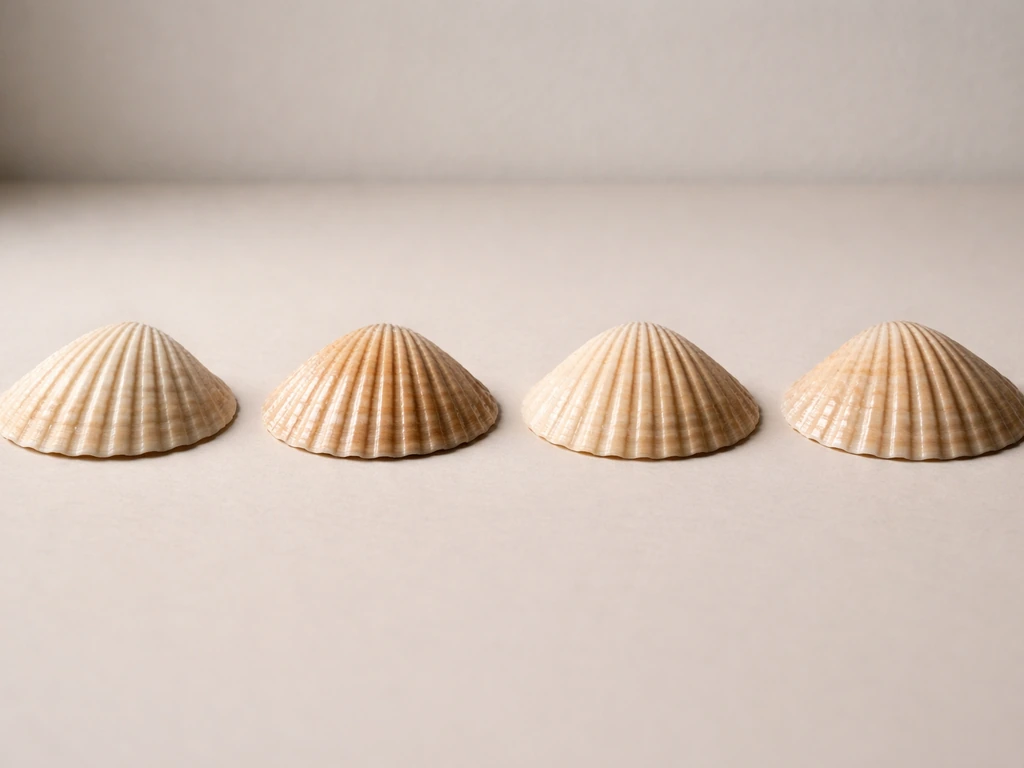 Four empty seashells on a neutral table showing different long-term preservation finishes.
