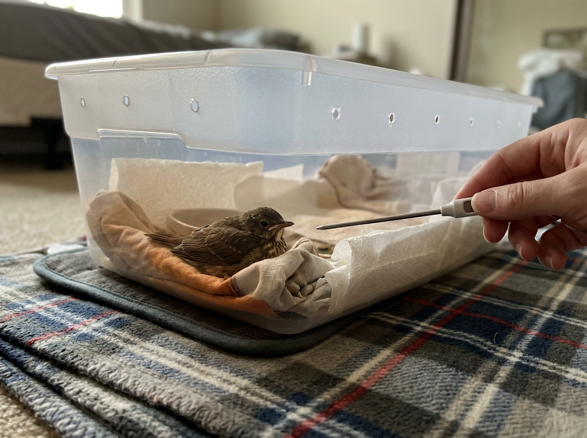 Thermal setup for chick warmth using heating pad under half the container