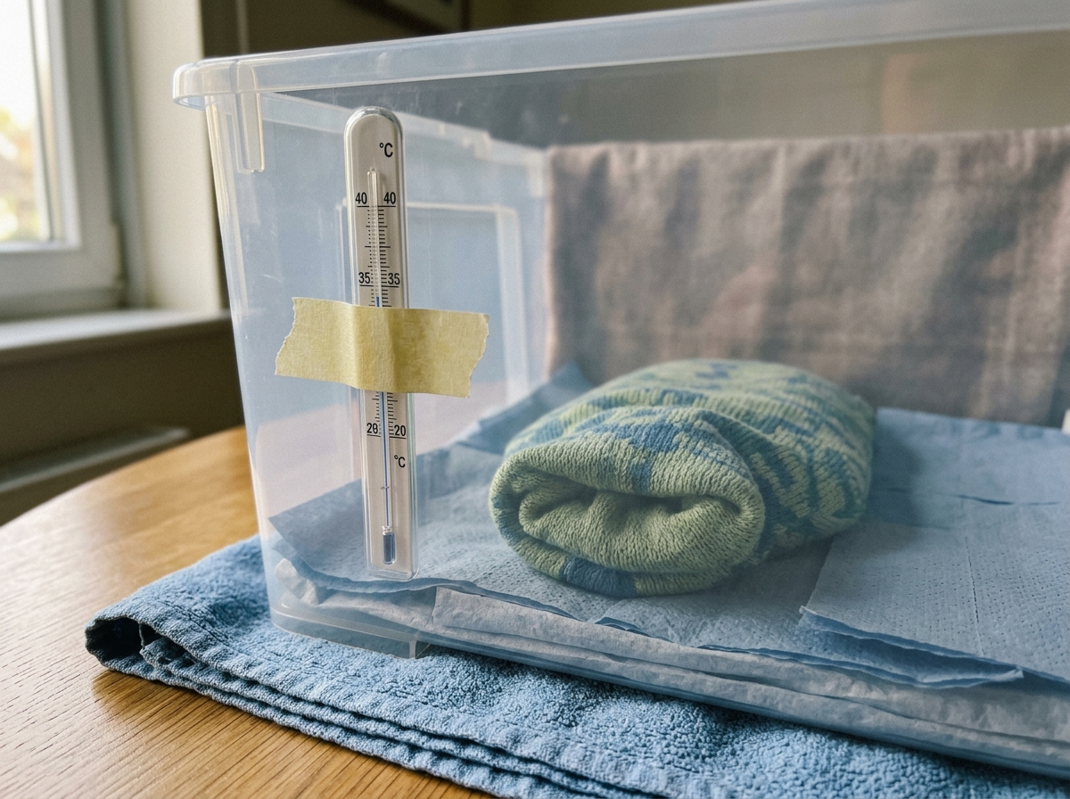 Thermometer measuring the warm area for a nestling bird