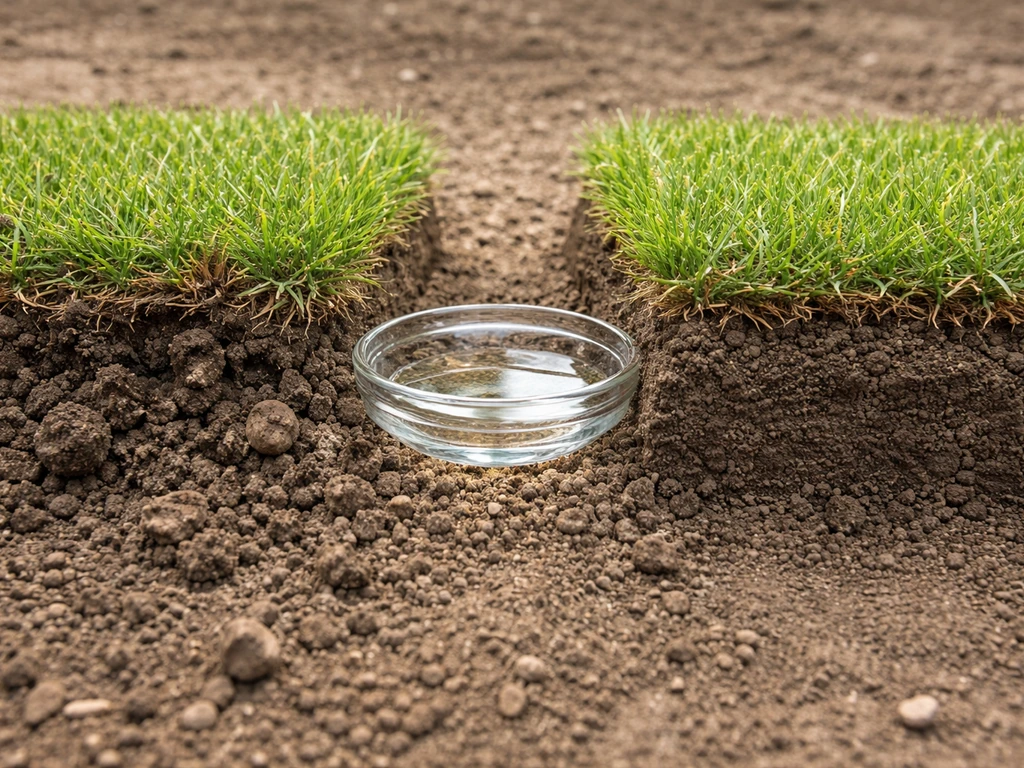Close-up van luchtige versus verdichte grasbodem met water dat langzamer wegzakt in de compacte grond.