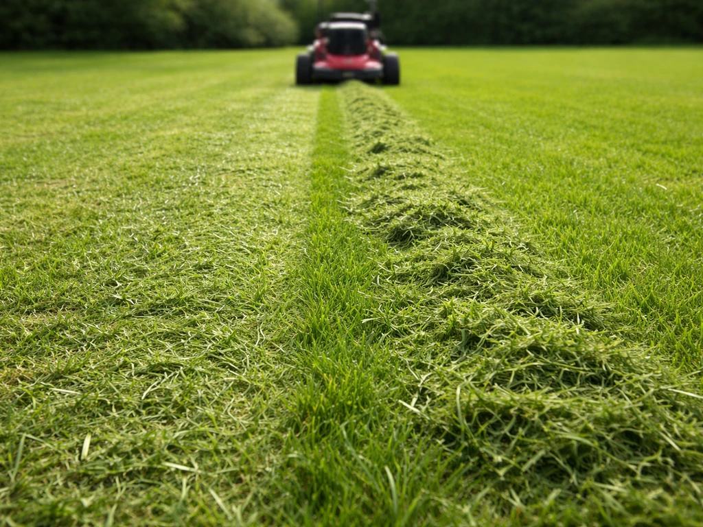 Maaier laat dun maaisel achter op het gazon; duidelijk zichtbaar wel/geen maaisel op het gras.