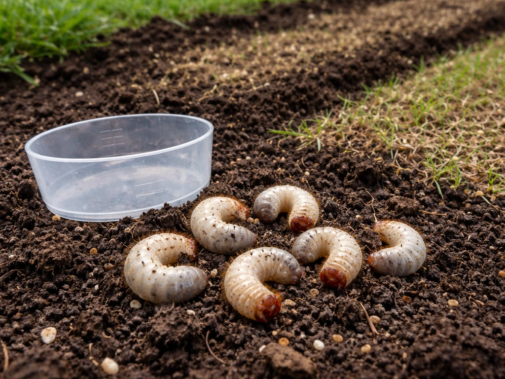 Close-up van witte engelieren in grasgrond met subtiele maatschaal en net doorgezaaide strook ernaast.
