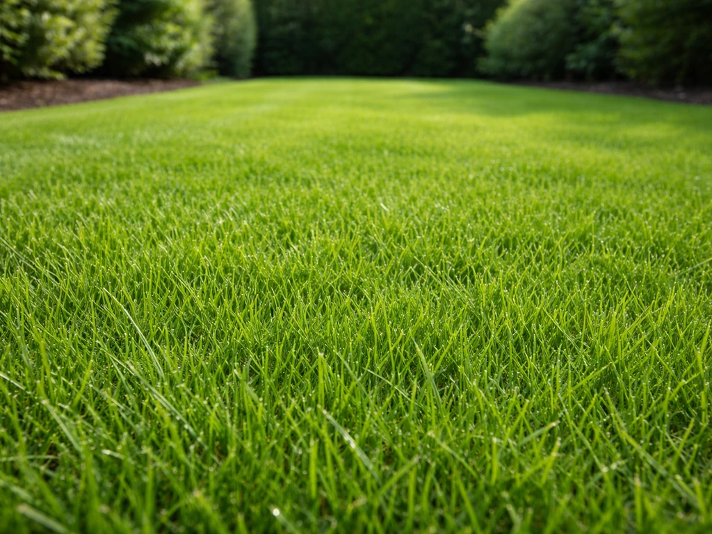 Dicht groen gazon in een Nederlandse tuin, fris en gelijkmatig zonder kale plekken.