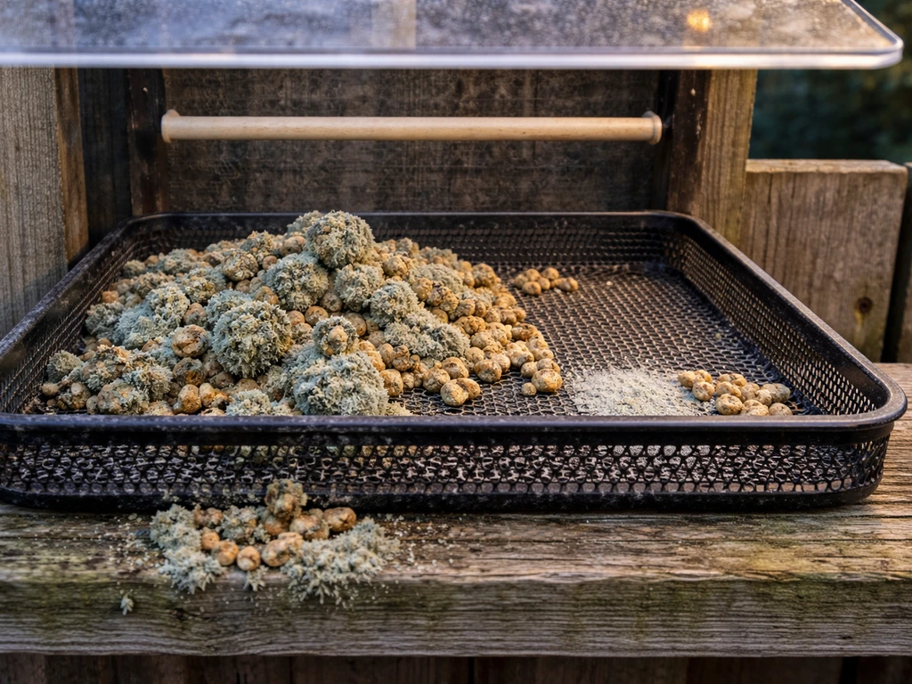 Mouldy spoiled bird food on a feeder tray beside a clean feeding area, showing contamination risk.