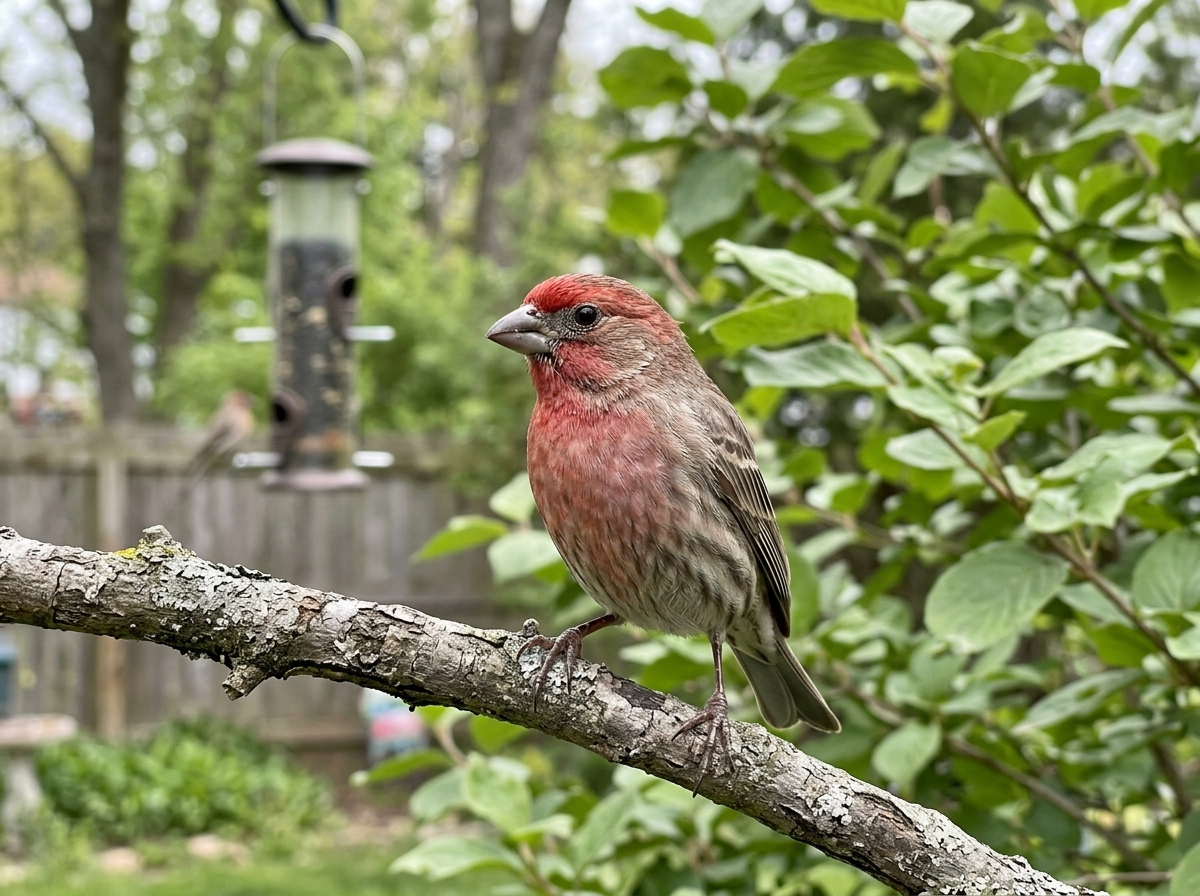 Songbird perched scanning yard, illustrating how birds locate food by sight