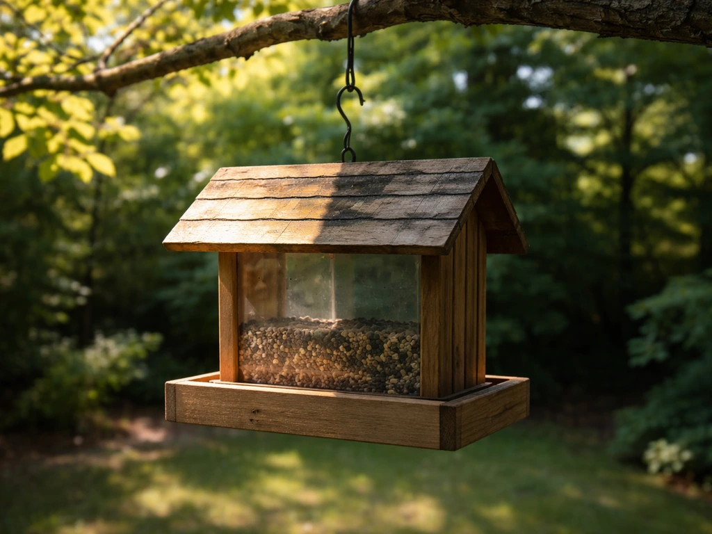 Bird feeder in a garden showing one side in sun and the other shaded, highlighting sun vs shade placement.