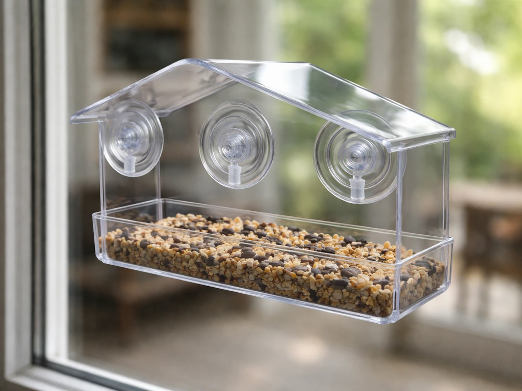 A window feeder suction cups firmly pressed onto clean, dry glass with oil applied, reinstalled securely