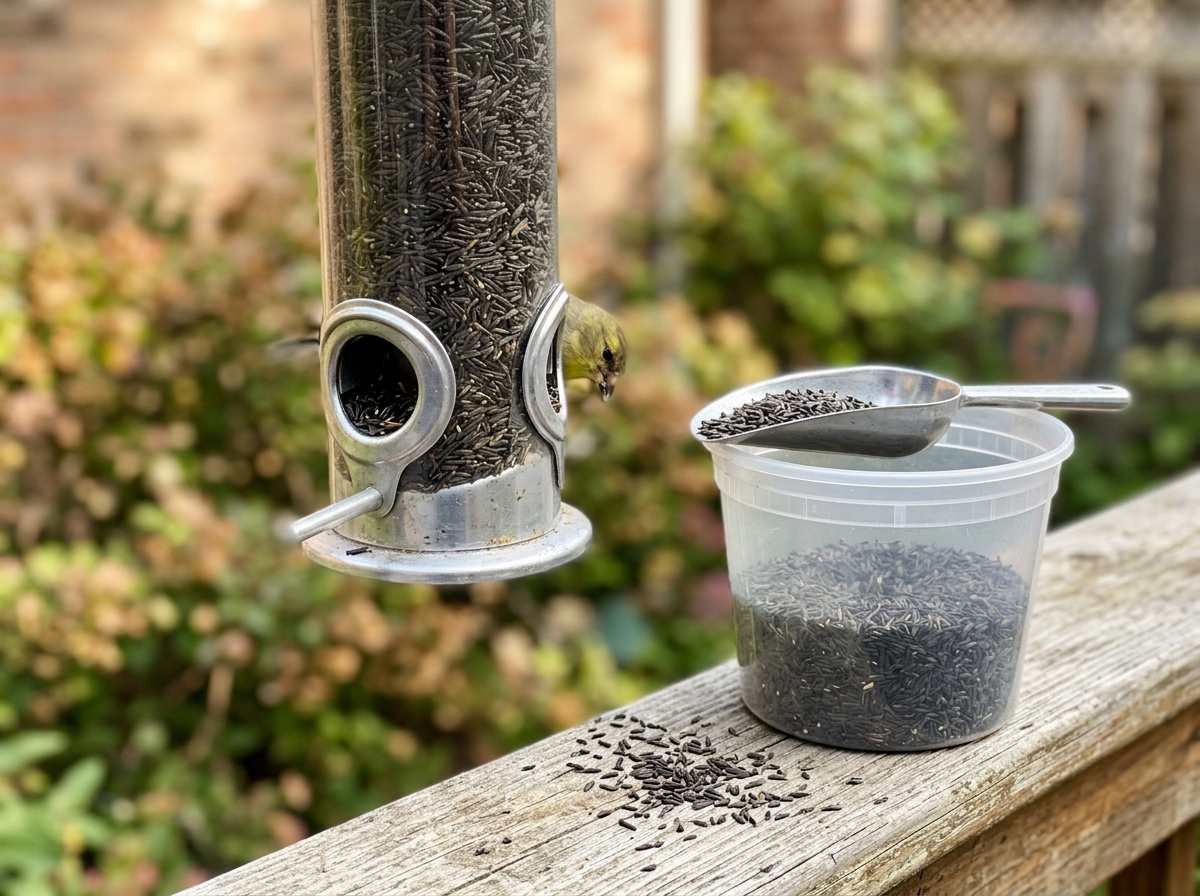 Nyjer seed and finch feeder ports filling for correct seed choice