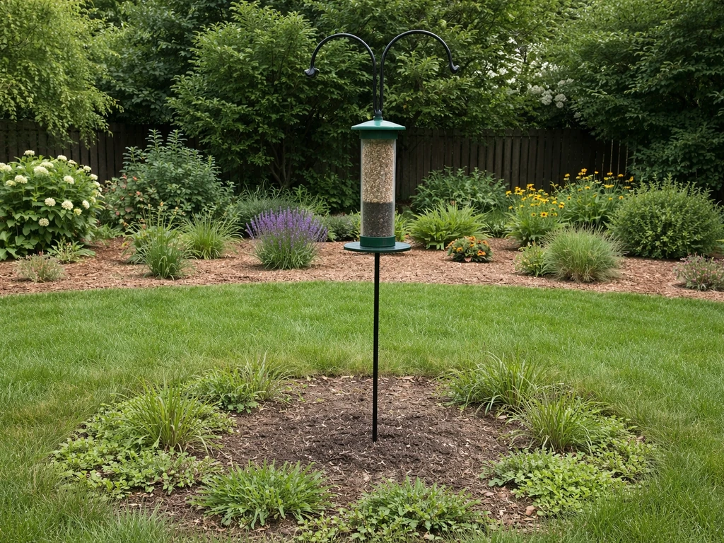 Garden feeder centered with three distinct planting zones: under-feeder, transition band, and outer growth.