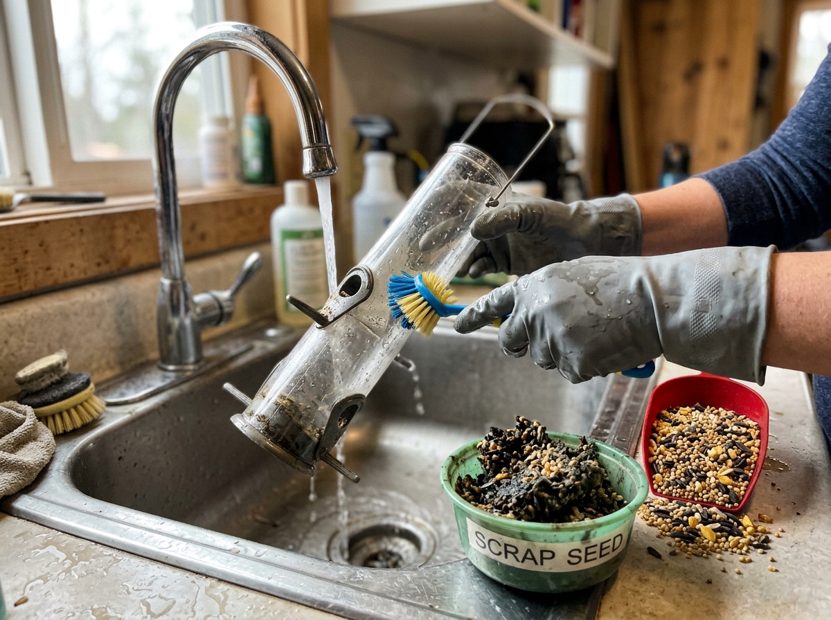 Clean feeder with fresh seed instead of wet, moldy seed