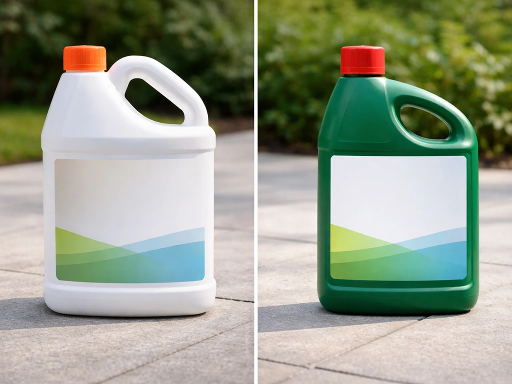 Split-screen of two outdoor cleaner bottles: Wet & Forget on one side and Patio Magic on the other.