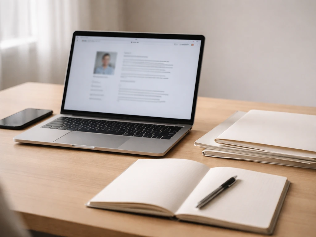 Minimal desk scene showing a laptop, blurred web pages, and business documents for sourcing estimates
