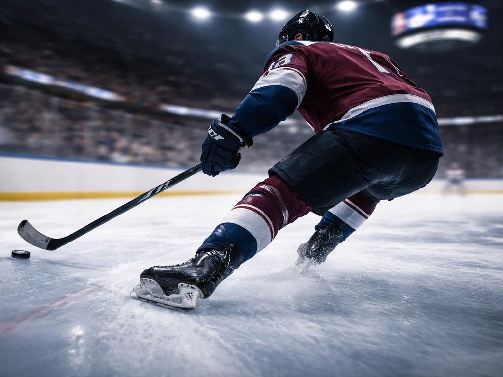 Anonymous ice hockey action in a red-and-blue arena, suggesting a pro career progression moment.