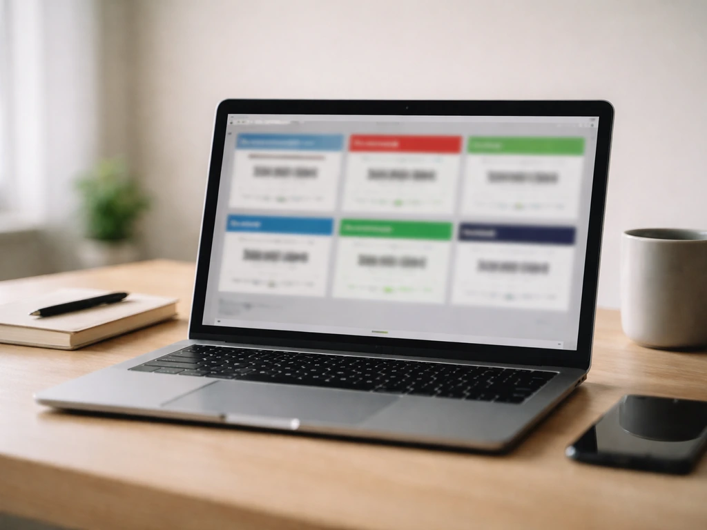 Laptop showing multiple blurred finance webpage thumbnails side-by-side, suggesting conflicting net worth estimates