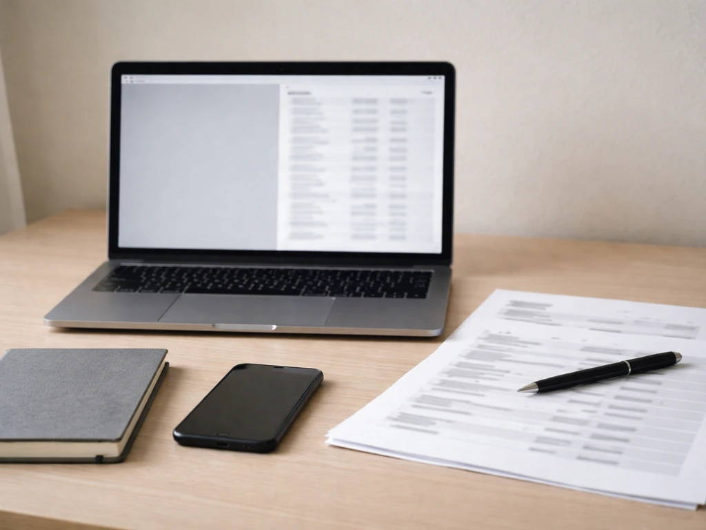 Minimal desk scene with a laptop, scattered documents, and blurred empty fields suggesting conflicting net-worth estimat