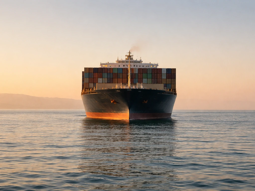 Sunlit view of a luxury cargo ship on calm sea, suggesting shipping wealth and business analysis
