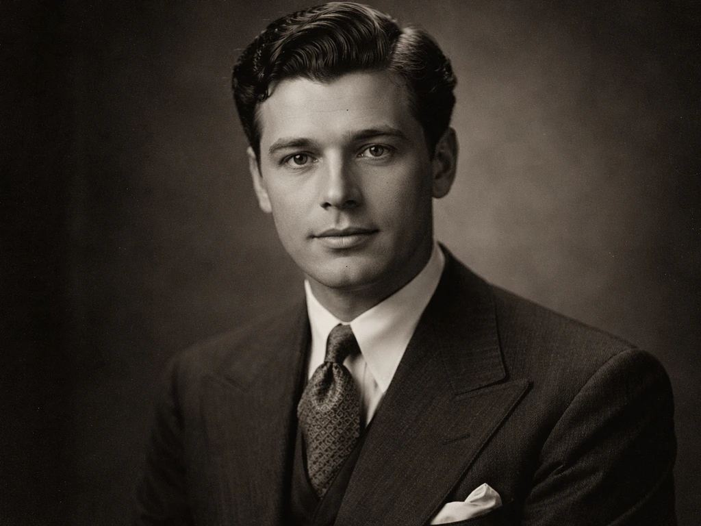 Period-appropriate archival portrait of an early-to-mid 20th century male entertainer, softly lit and vintage