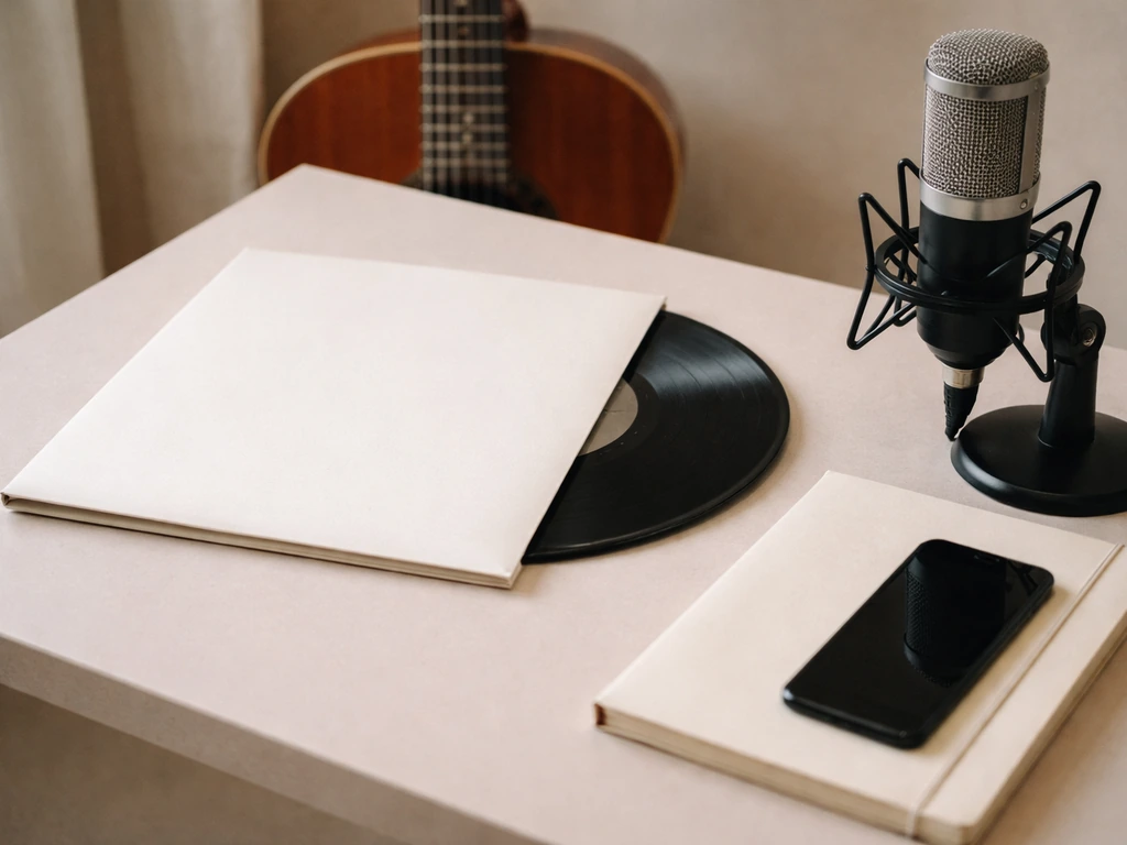 Vinyl record sleeve and studio microphone on a desk, suggesting Gipsy Kings context for disambiguation.