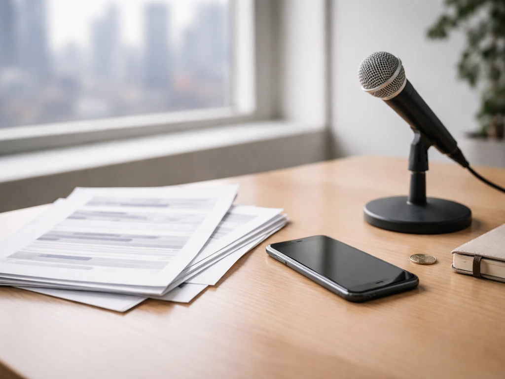 Office desk with phone and blurred printed pages, suggesting how online net worth claims can chain-cite.
