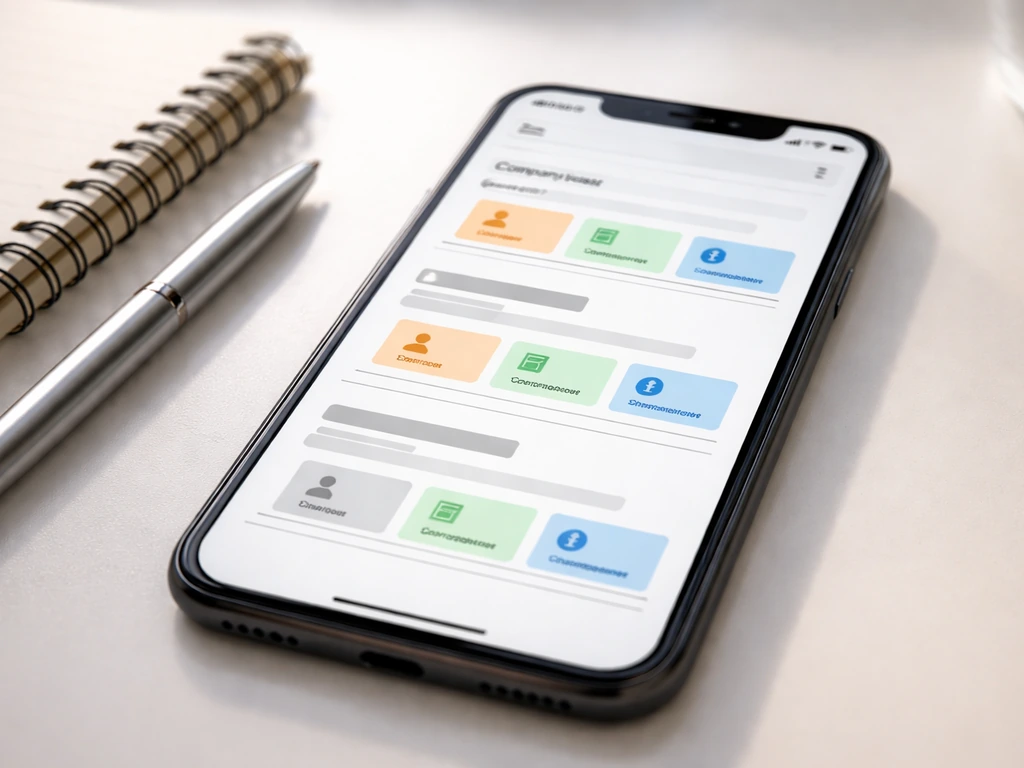 Minimal desk scene with a phone showing a Companies House search page and highlighted fields for company records.