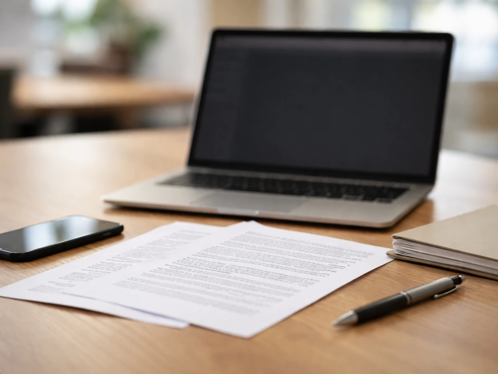 Desk with an open laptop and printed documents, suggesting verification research for public financial information.
