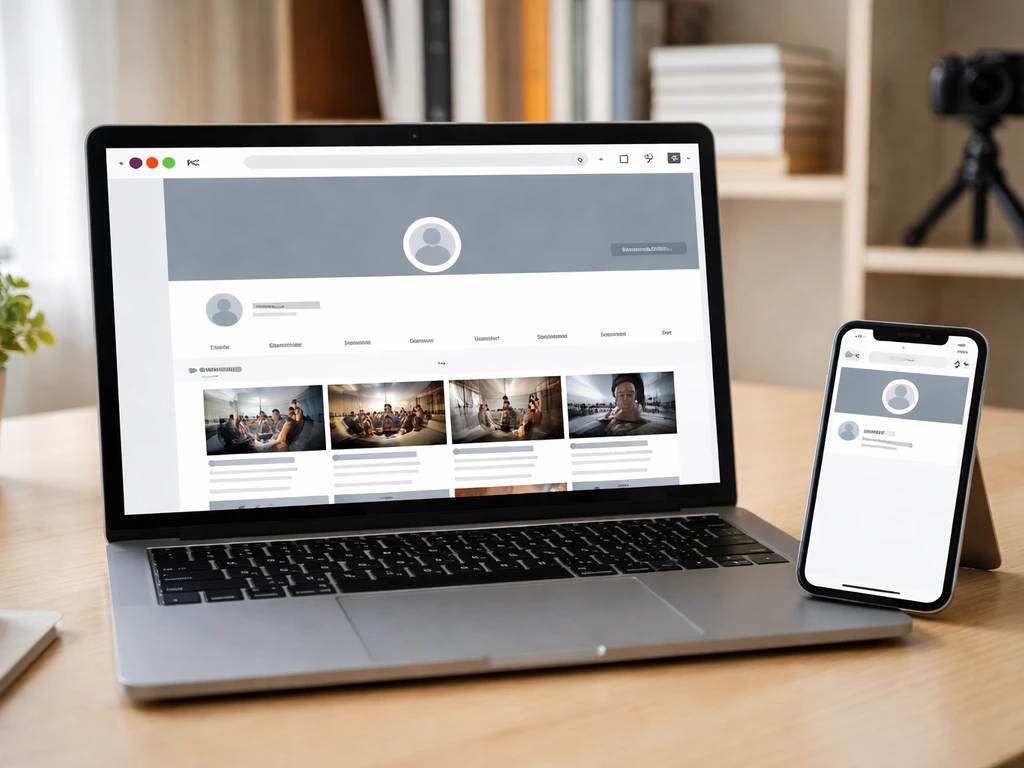 Laptop and phone on a desk showing a generic channel page context for verifying a social media handle.