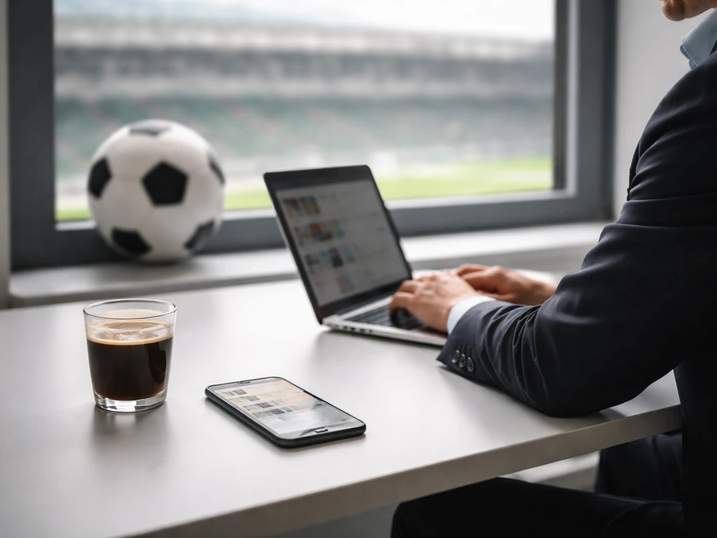 Anonymous business office scene with football and finance cues, symbolizing income drivers