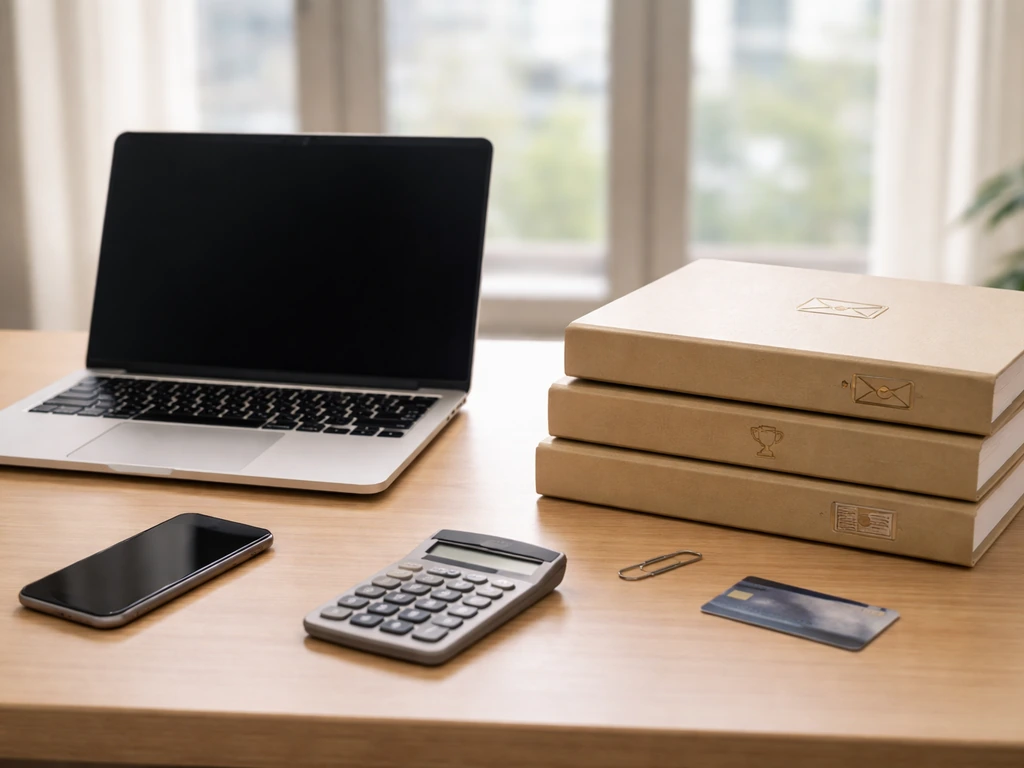Minimal office desk with scattered earnings-style folders and a smartphone, symbolizing cited sports finance sources.