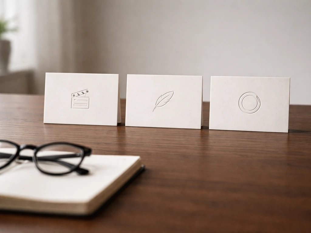 Minimal desk scene with three separate neutral cards showing context cues for “Nicholas Guccione”