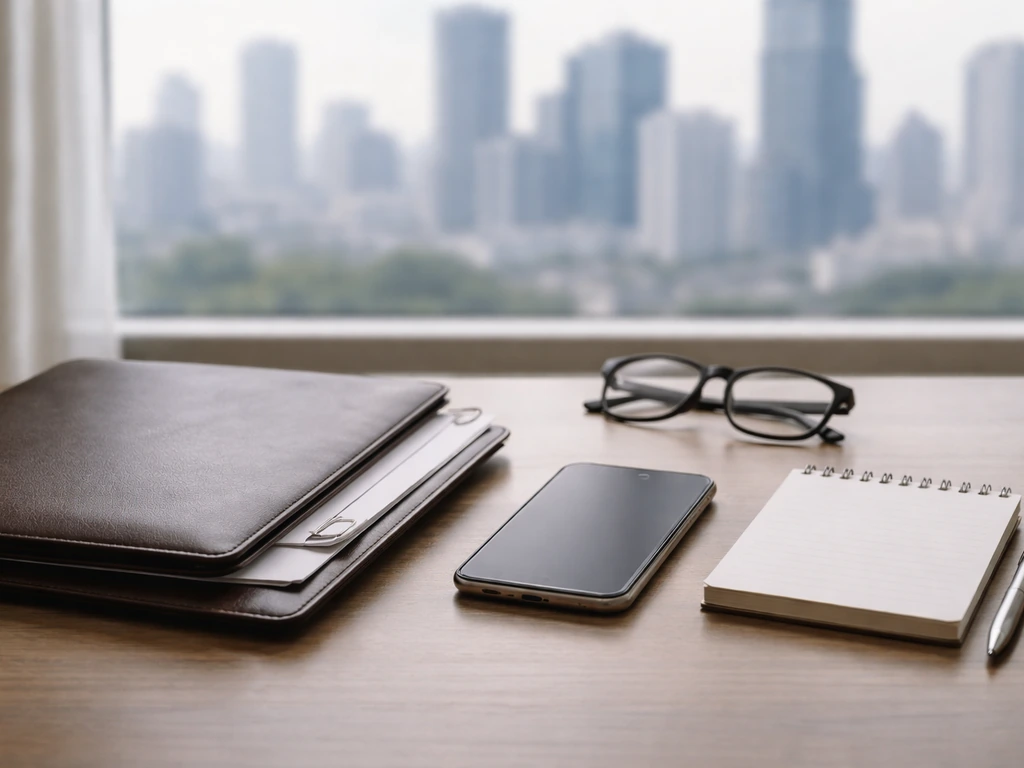 Quiet business office desk with phone and legal folder concept for verifying the right person