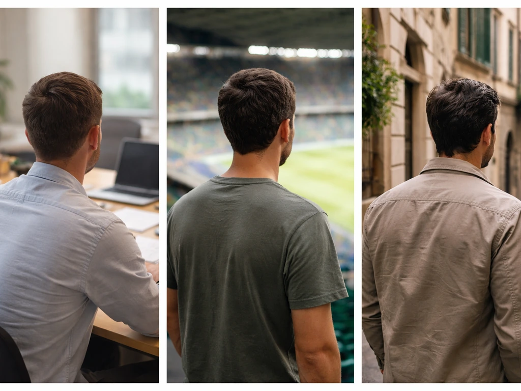 Three-panel collage of anonymous people in different settings representing multiple unrelated matches for one name.