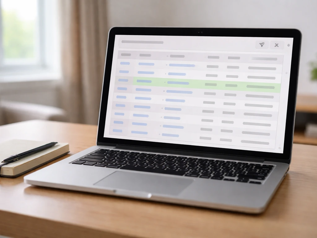 Minimal photo of a laptop showing an abstract finance table filter concept for verifying career earnings