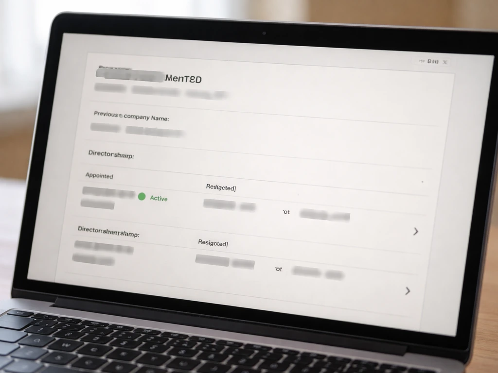 Close-up of a laptop showing a Companies House directorship record page for Abound Limited.
