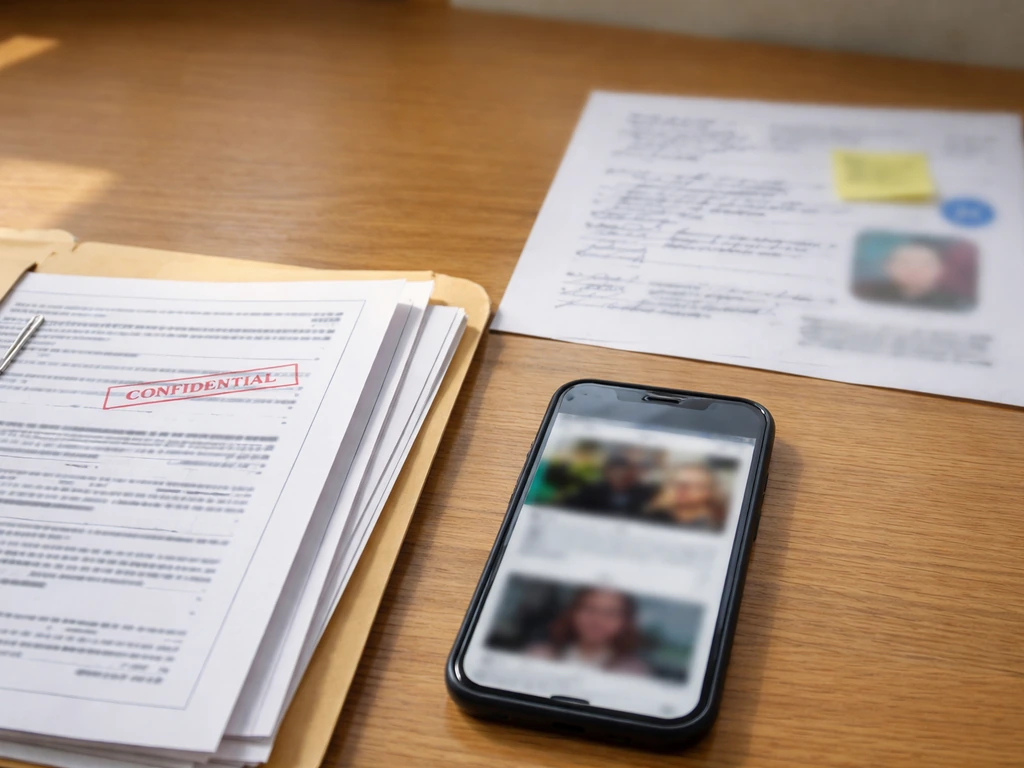 Close-up of official-looking documents beside a blurred rumor-like page on a desk, evidence vs speculation.