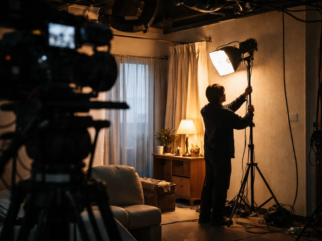 Japanese TV drama set with crew working on a scene, showing how actors earn through on-set work