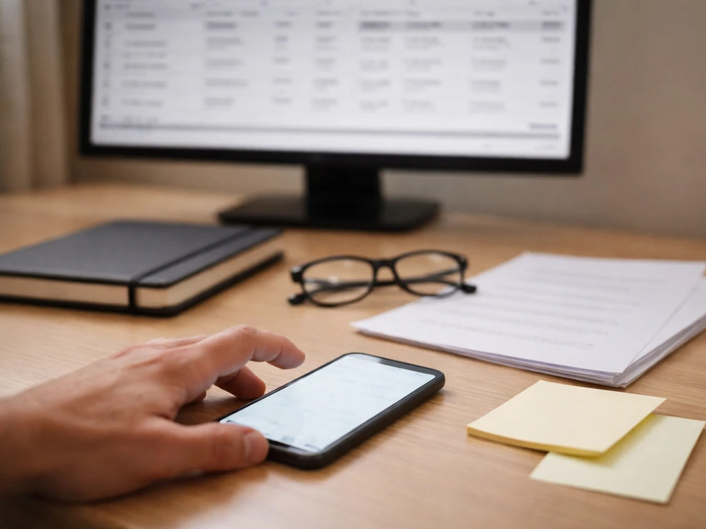 Desk with phone and blurred contract database monitor, suggesting verifying official NFL figures.