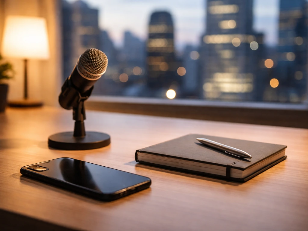 Minimal office desk scene symbolizing identity verification for a Japanese entertainment profile.