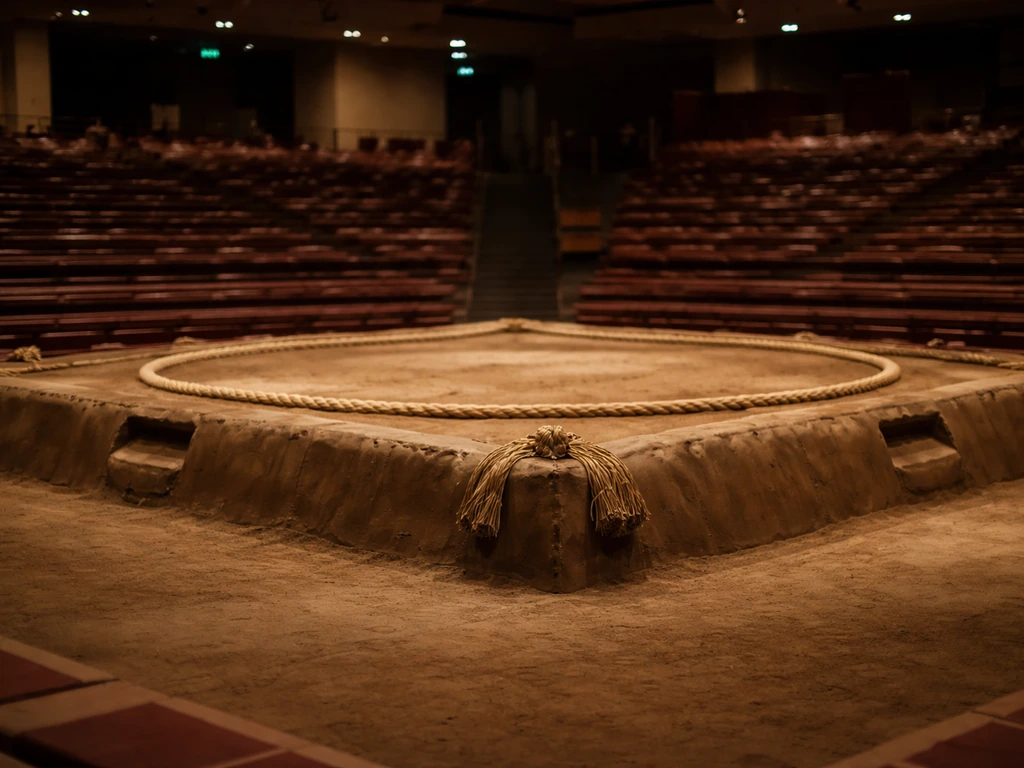 Sumo yokozuna-style ring with ceremonial rope and empty space suggesting rank, not a single person.