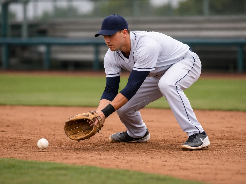Baseball infielder in a 2012–2016 style MLB uniform making a play with a dugout behind.