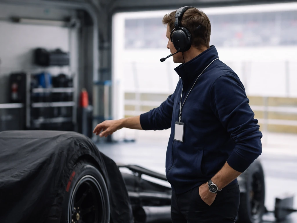 Formula 1 team principal silhouette in a race garage, helping clarify the identity behind the name.