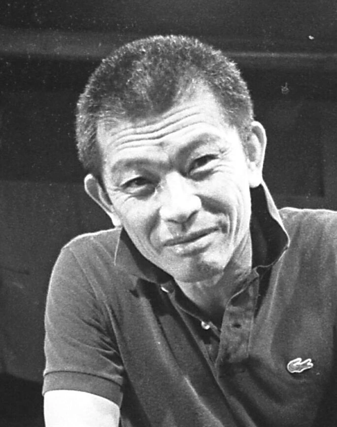 Mako Iwamatsu in a black-and-white portrait photo