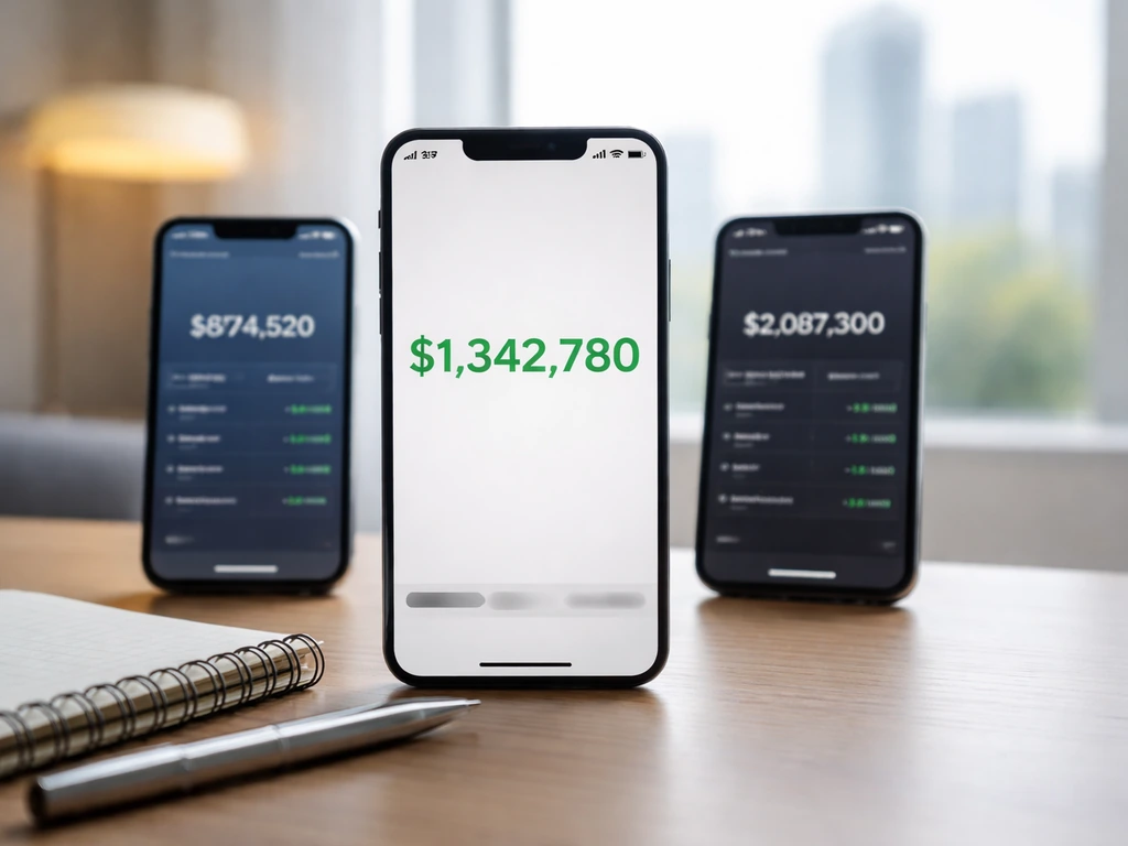 Close-up of a finance notebook and smartphone showing differing numbers on separate screens, anonymous and symbolic.