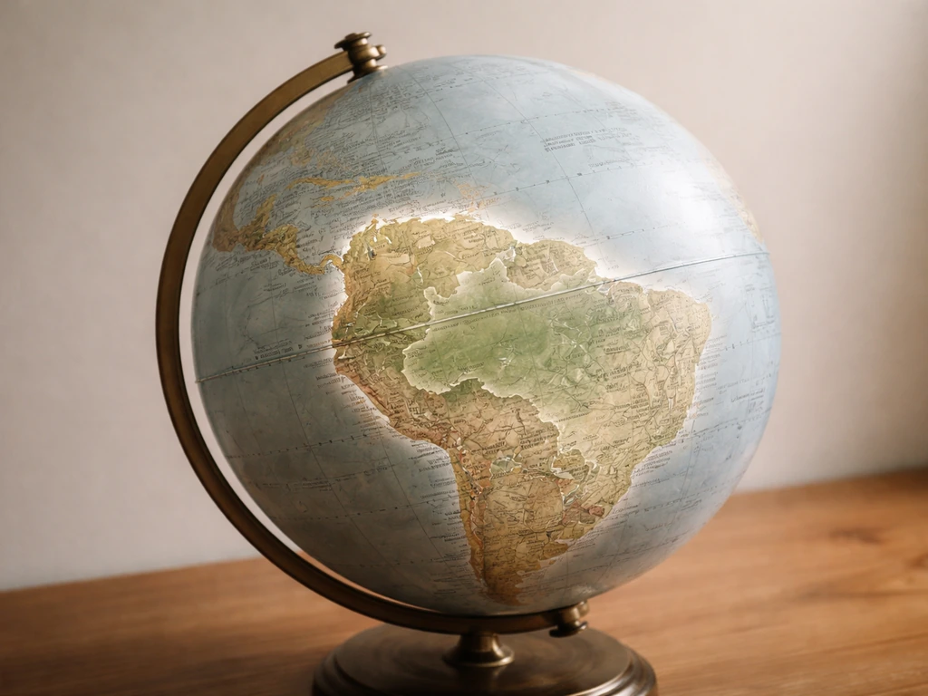 Globe on a desk with northern South America subtly highlighted to suggest tarantula range.