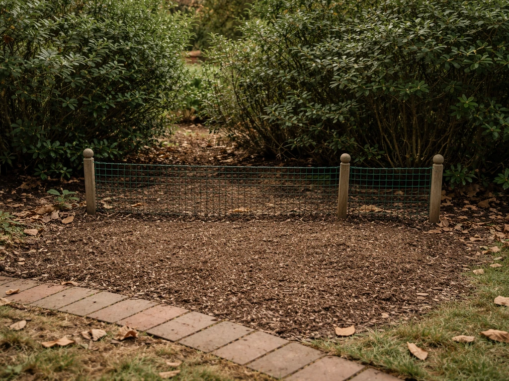 Quiet backyard with trimmed ground cover near a low fence barrier, creating space that discourages cats from nesting are