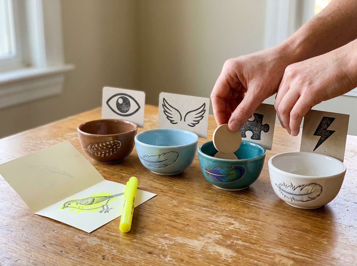 Token placed into a bowl tied to a bird result, showing what the outcome means.