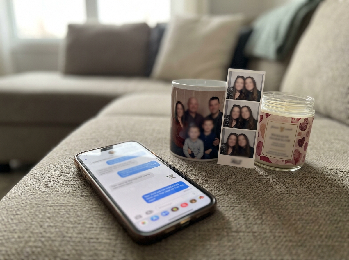 Objects beside a phone chat with 🐦 emoji to illustrate context and tone