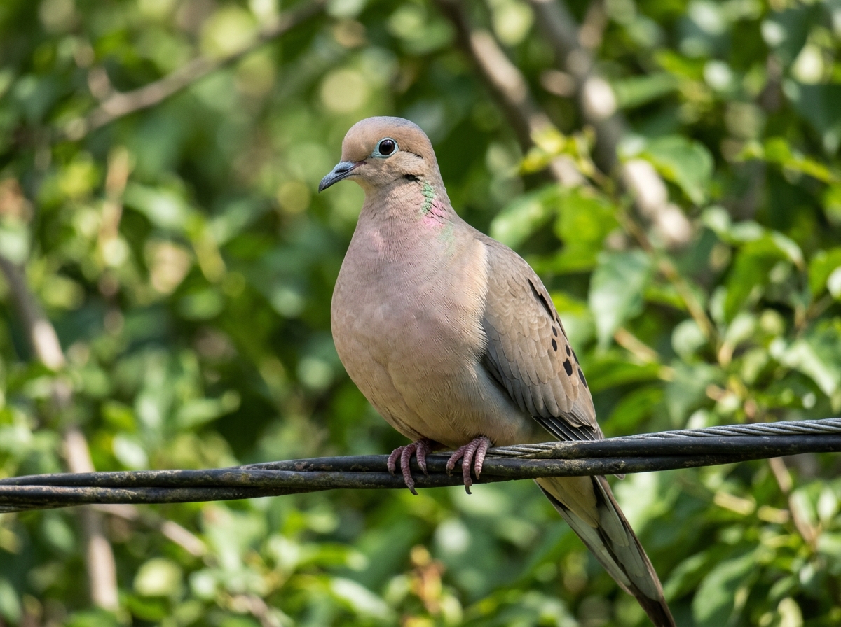 Mourning dove close-up showing slim body and pinkish-buff breast traits.