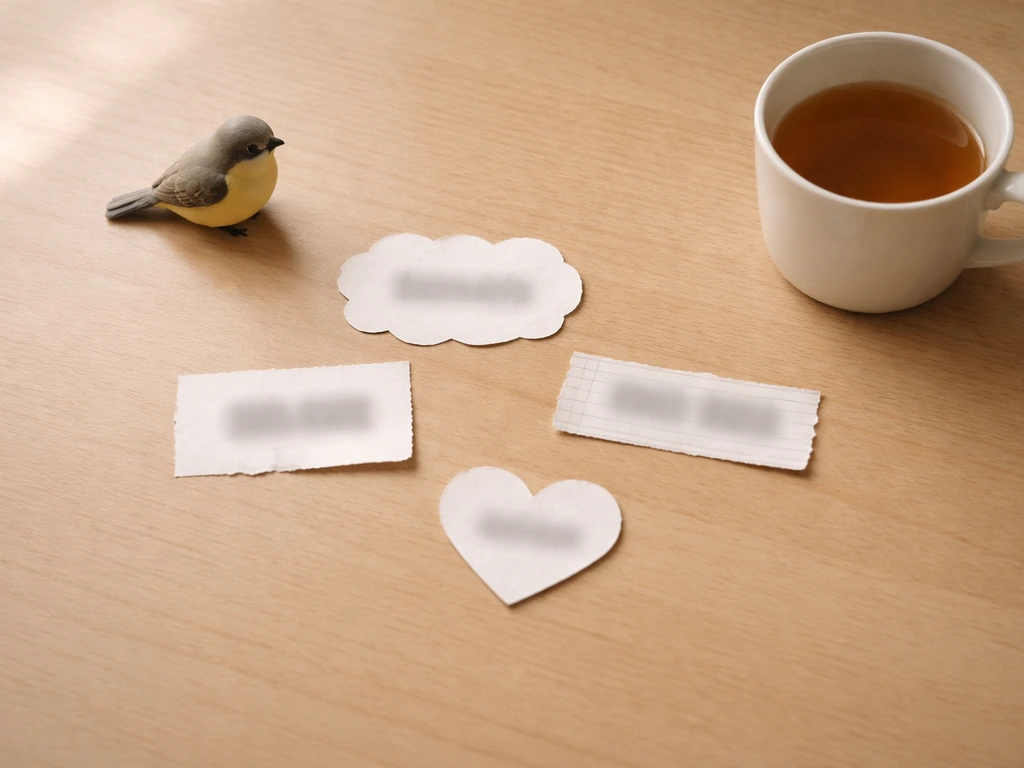 Minimal photo of scattered cutout callouts with British-Australian slang terms like “bird” and pet-name phrases.