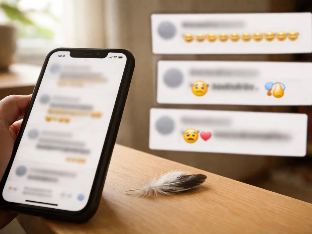 Candid photo of a smartphone on a table with blurred meme-like reaction tiles about an odd bird video.